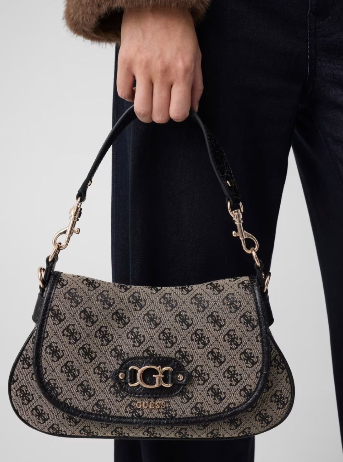 GUESS Womens Black Logo Samantha Flap Shoulder Bag JT231319 Model View2