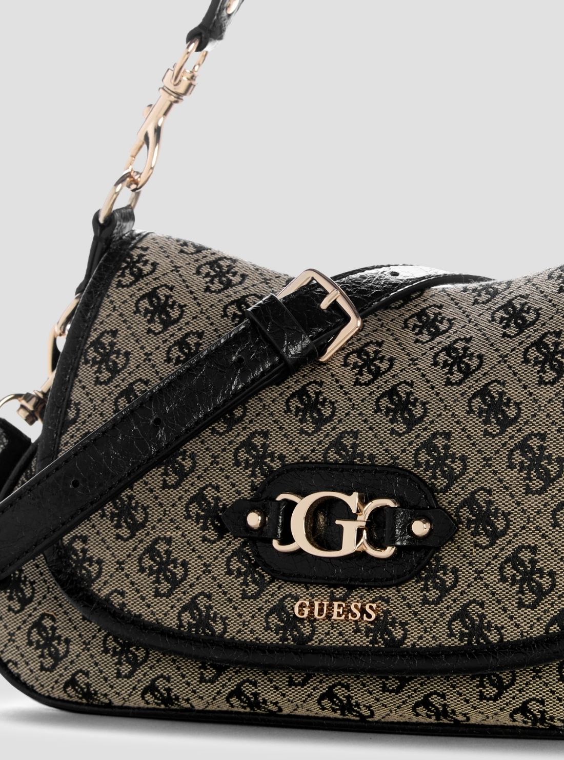 GUESS Womens Black Logo Samantha Flap Shoulder Bag JT231319 Detail View