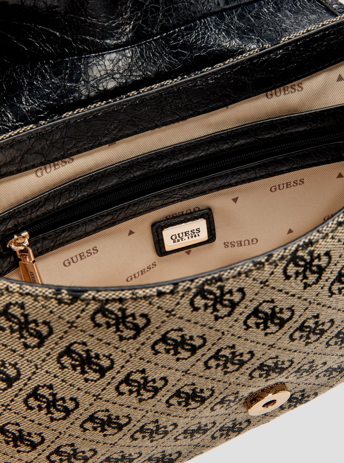 GUESS Womens Black Logo Samantha Flap Shoulder Bag JT231319 Detail View