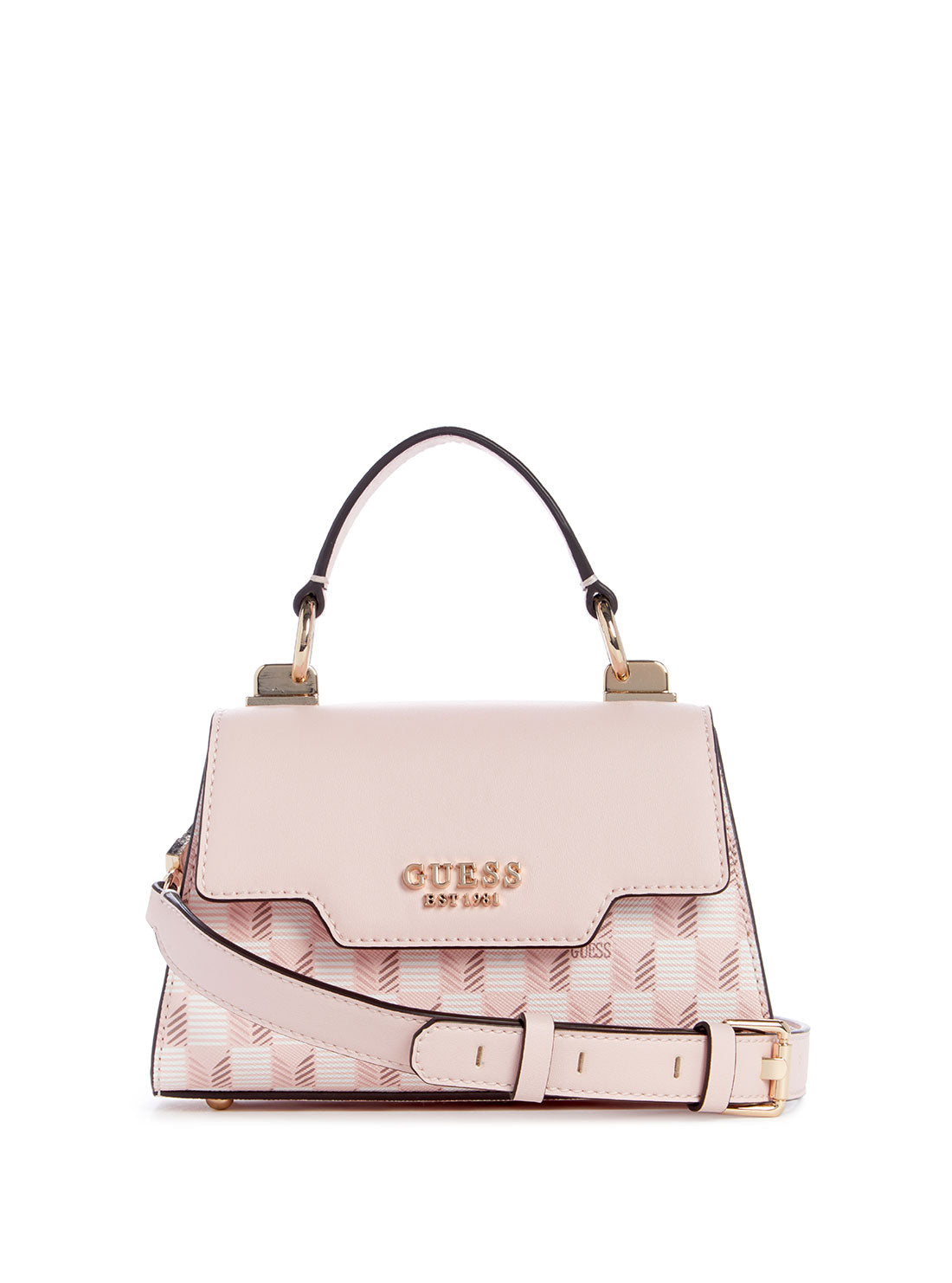 GUESS Pink Logo Hallie Mini Flap Bag front view