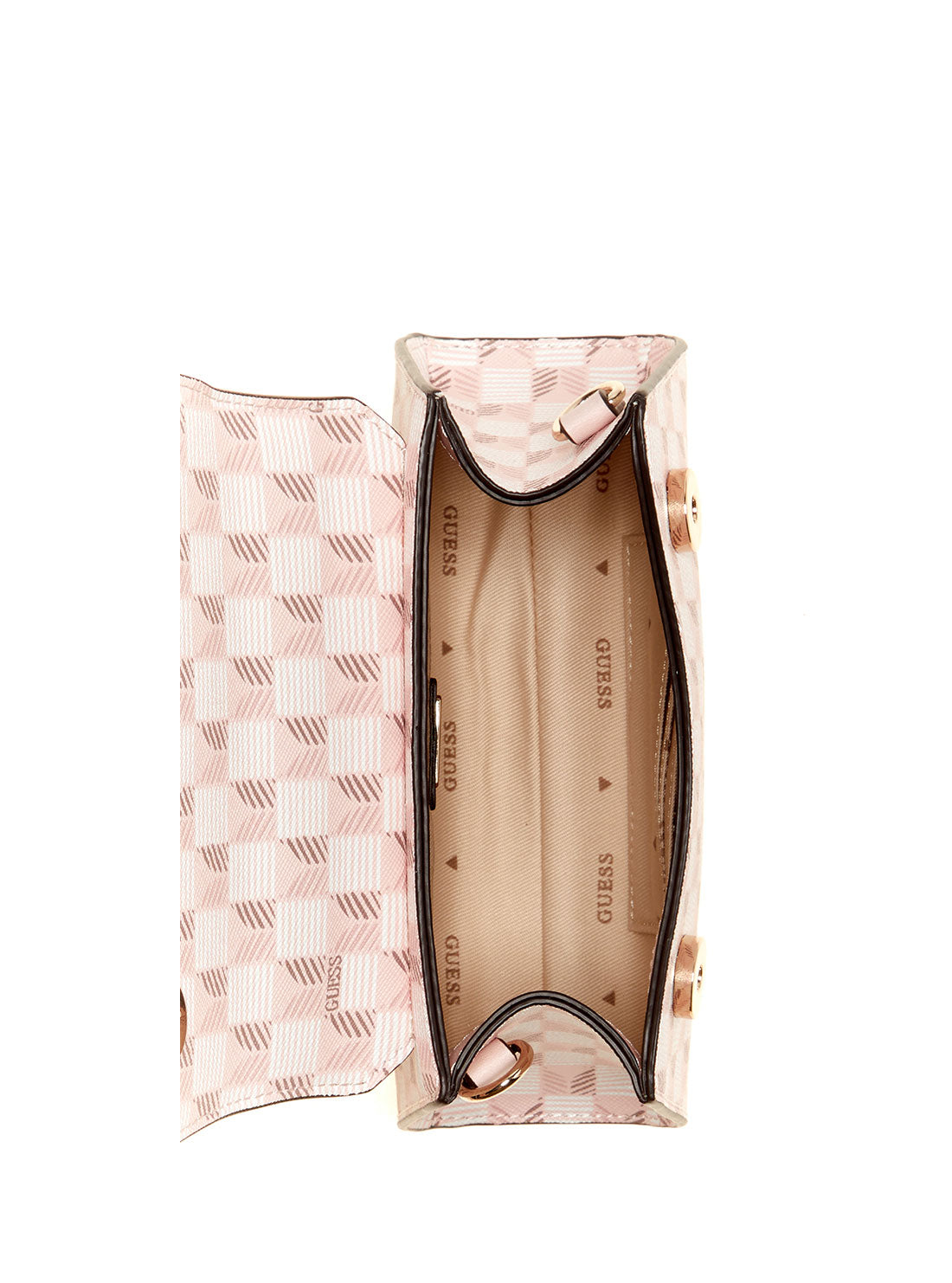 GUESS Pink Logo Hallie Mini Flap Bag inside view