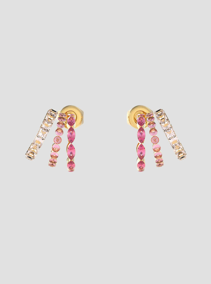 Gold Triple Mini Hoop Pink Stud Earrings | GUESS Women's Accessories | front view