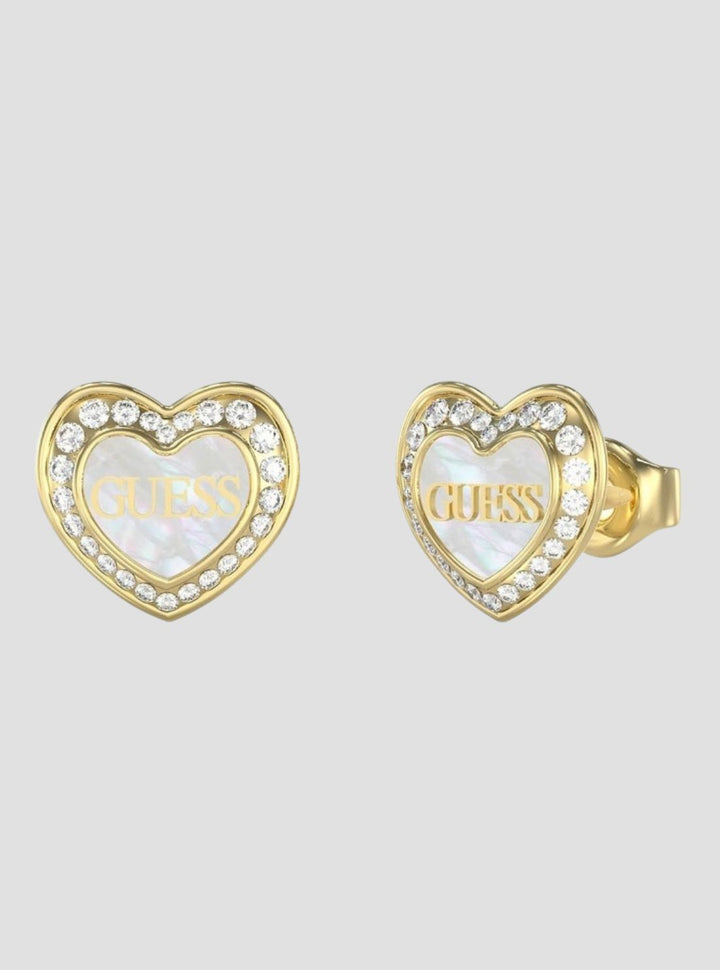 GUESS Accessories Gold Amami MOP Heart Stud Earrings JUBE04028JWYG Front View2