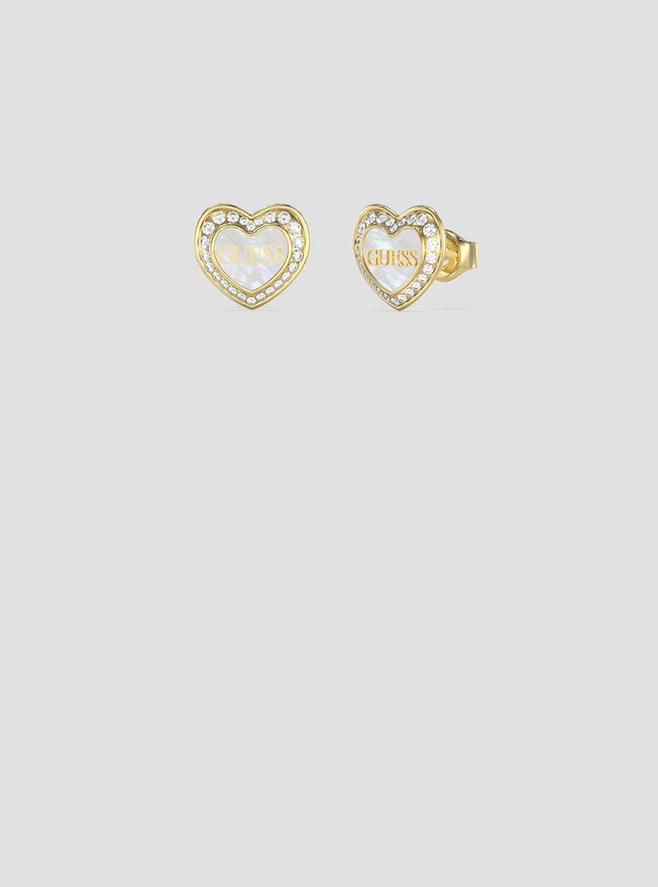 GUESS Accessories Gold Amami MOP Heart Stud Earrings JUBE04028JWYG Front View