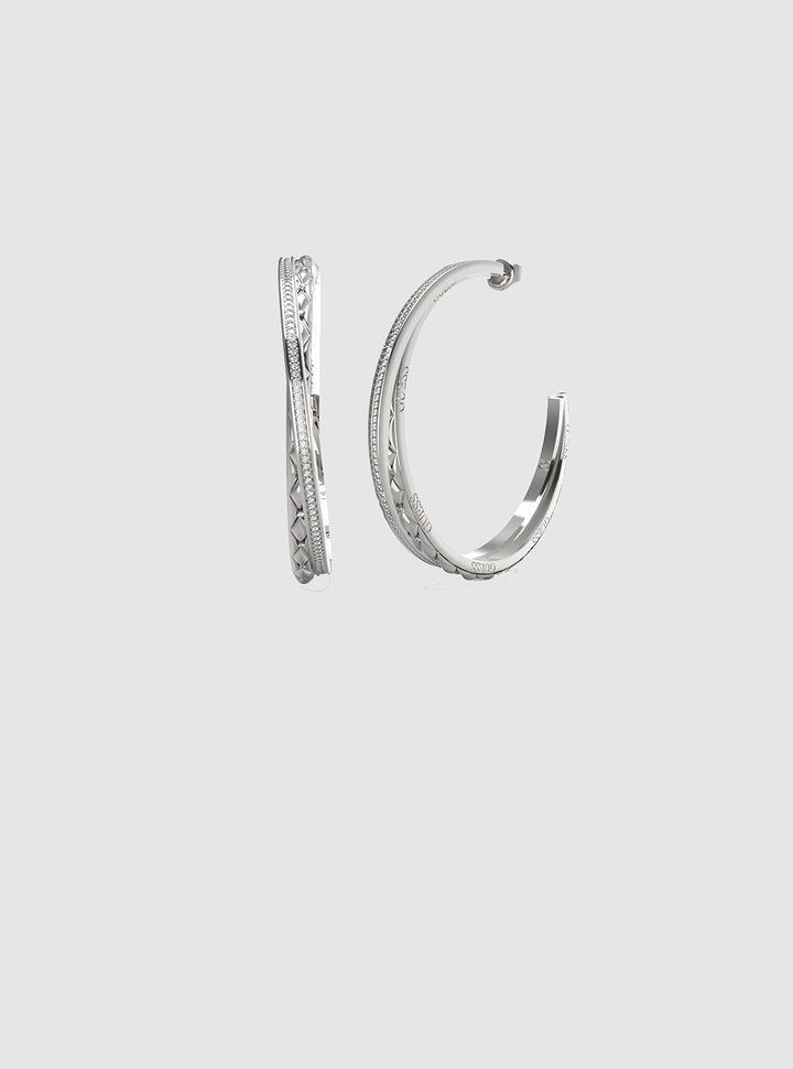 Silver Matelasse Pave Hoop Earrings