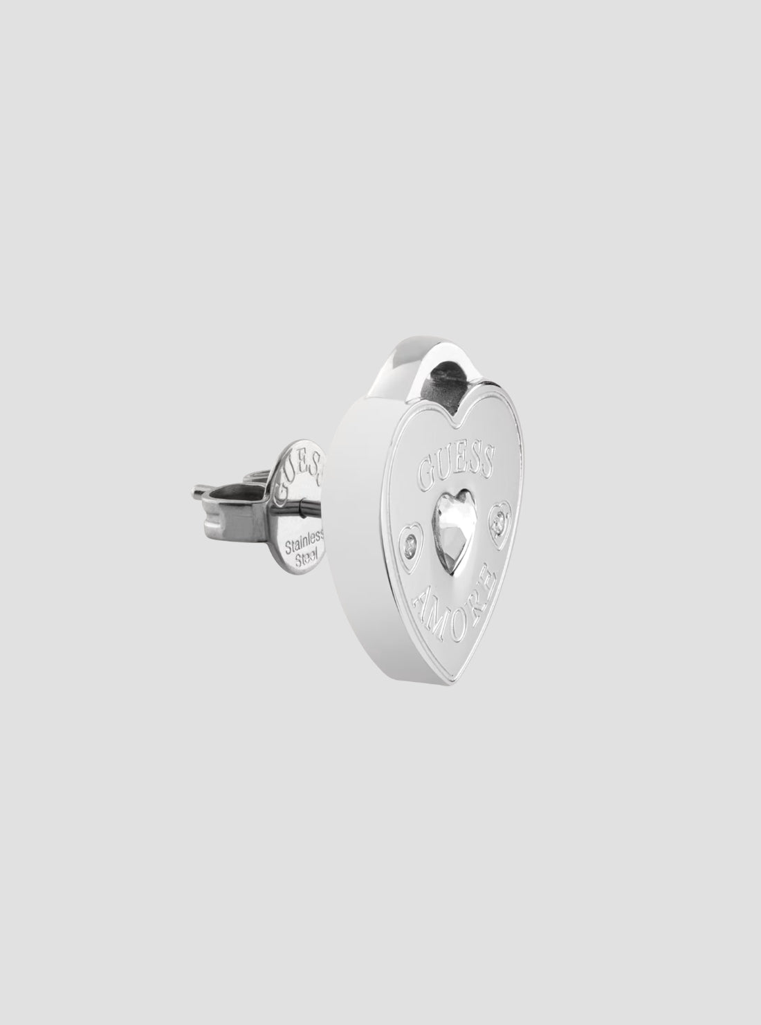 GUESS Accessories Silver Logo Heart Stud Earrings JUBE05058JWRHT Detail View