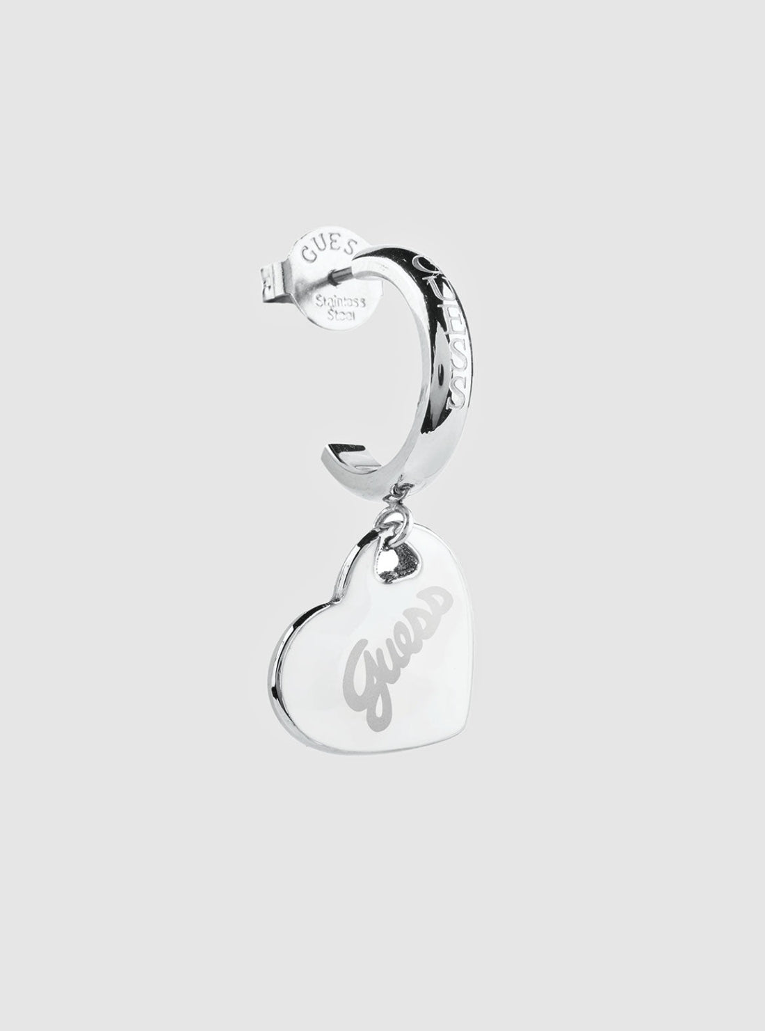 GUESS Accessories Silver Logo Charm Earring JUBE05151JWRHWHT Front View