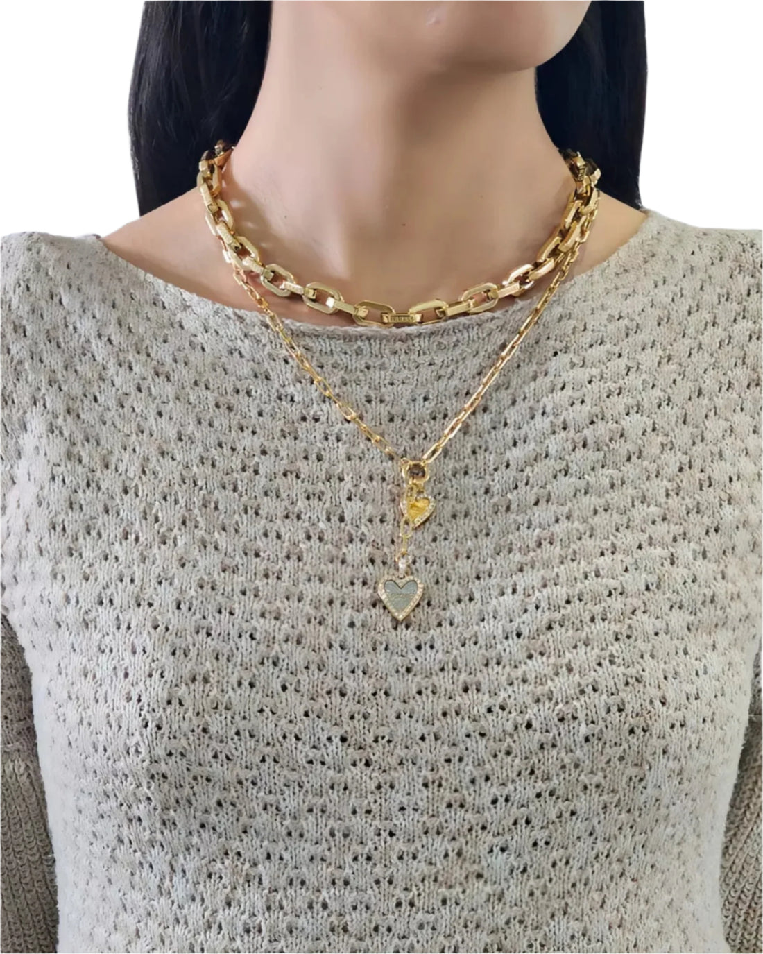 Gold Heart Pendant Dual Necklace