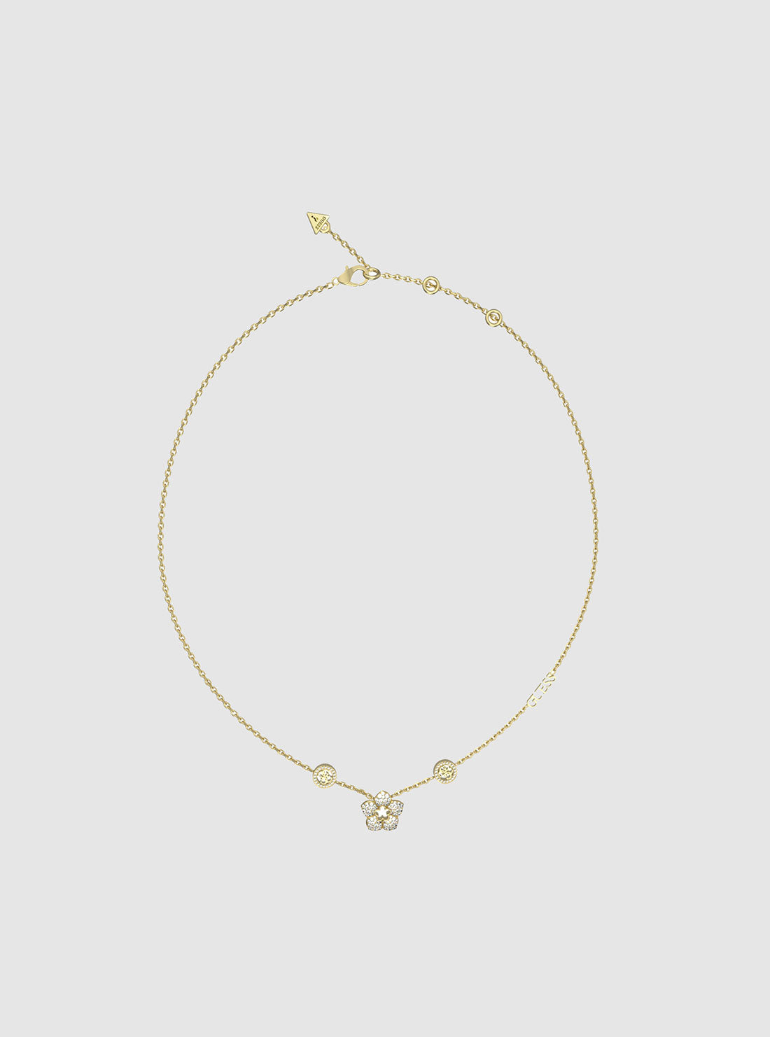 GUESS Accessories Gold 4G Logo & Pave Flower Necklace JUBN04470JWYGT Front View