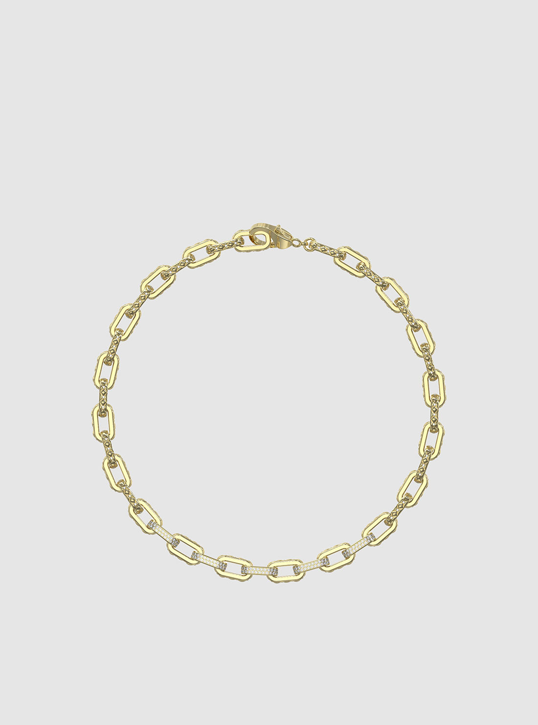 Gold Matelasse Pave Link Chain Necklace