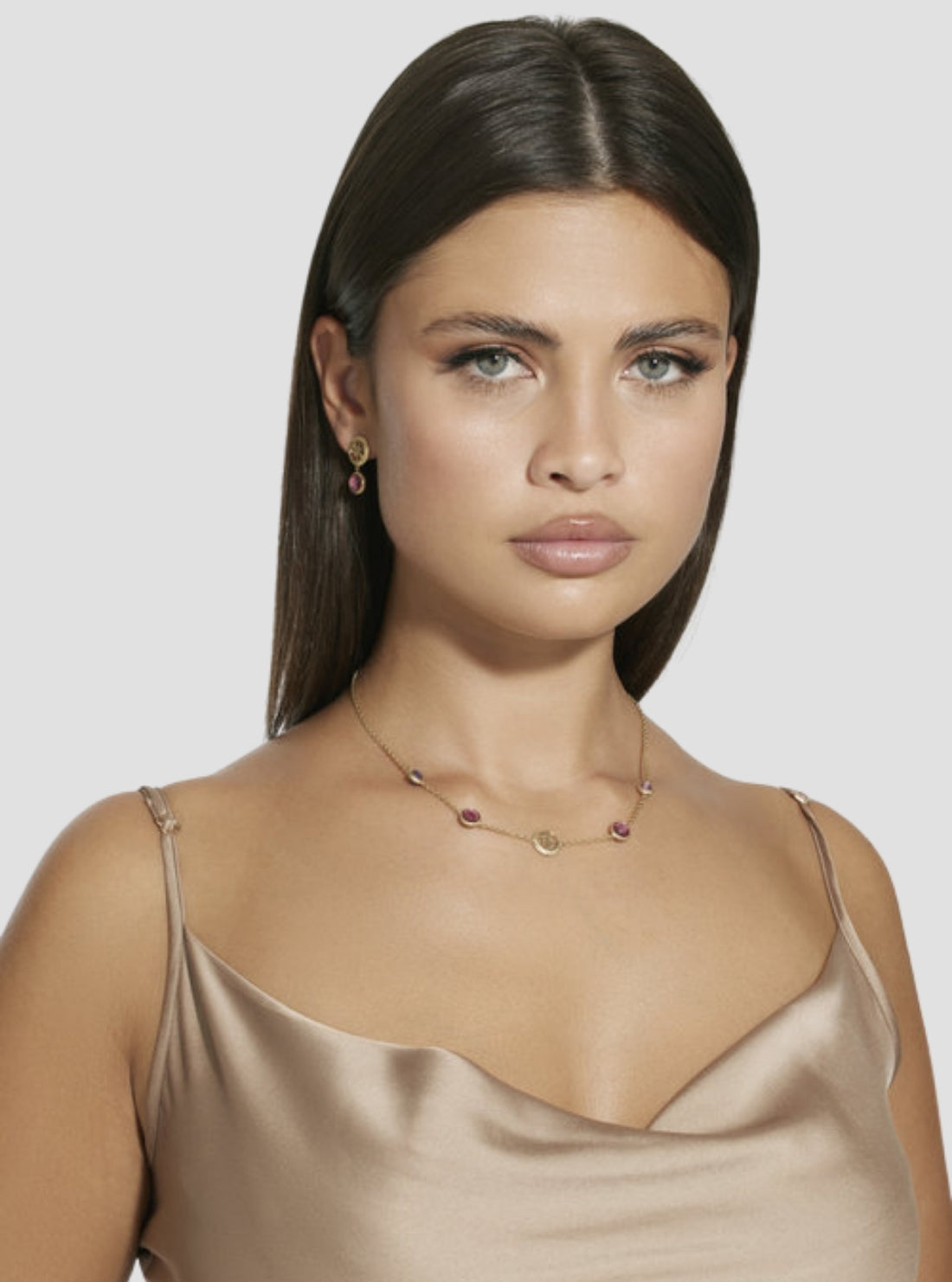 GUESS Accessories Gold Crystal 4G Necklace JUBN05097JWYGFCT Model View