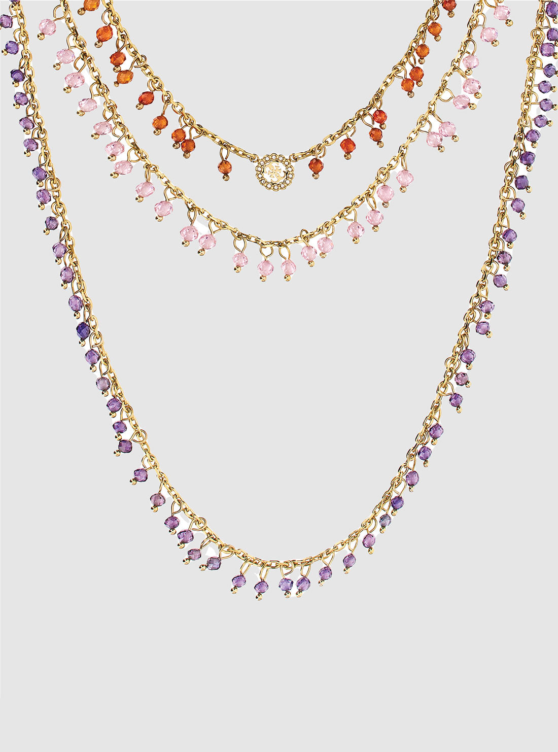 GUESS Accessories Gold Amethyst Layered Necklace JUBN05152JWYGAMT Detail View