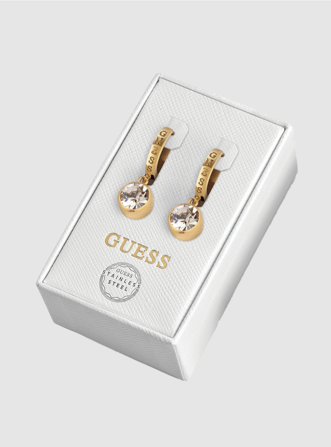 GUESS Accessories Gold Crystal Huggie Earrings JUBS01800JW Front View