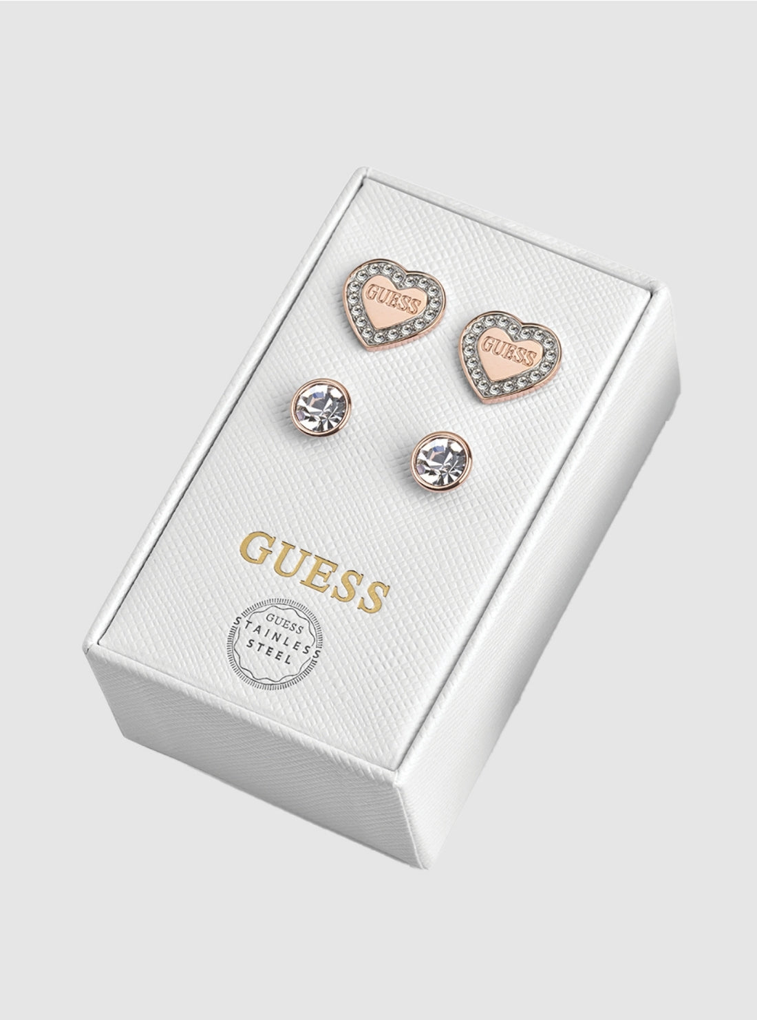 GUESS Accessories Rose Gold Heart and Stud Earrings Set JUBS01802JW Front View