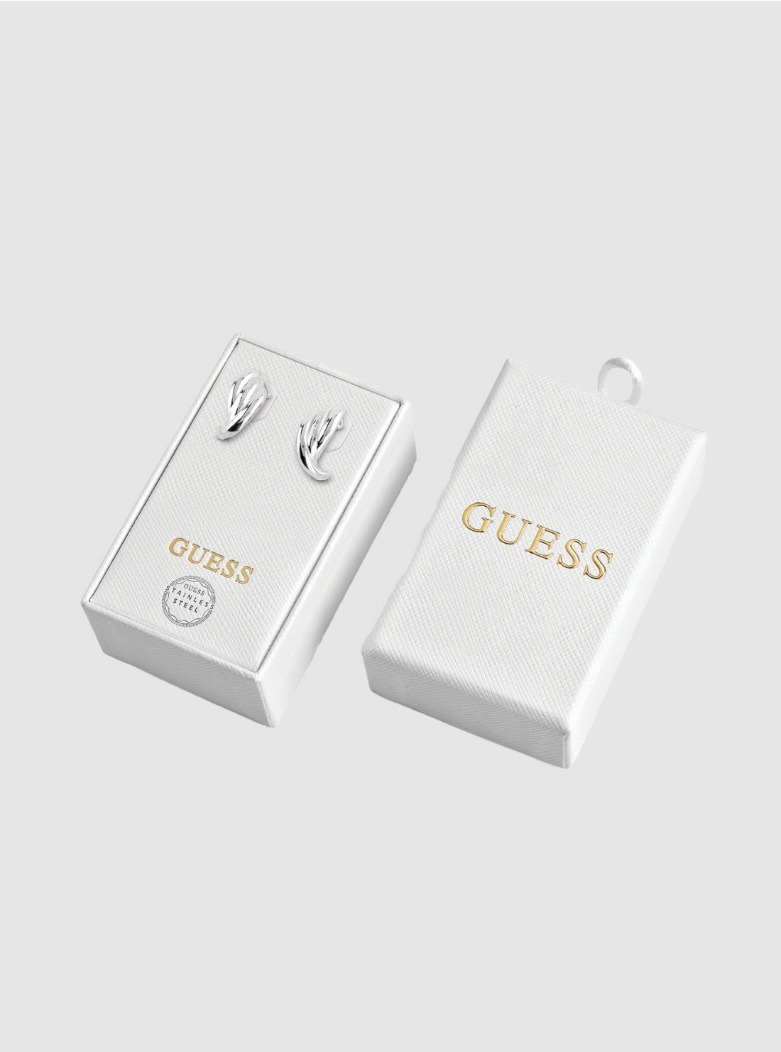 GUESS Womens Silver Perfect Links Mini Hoop Earrings JUBS01836J Detail View
