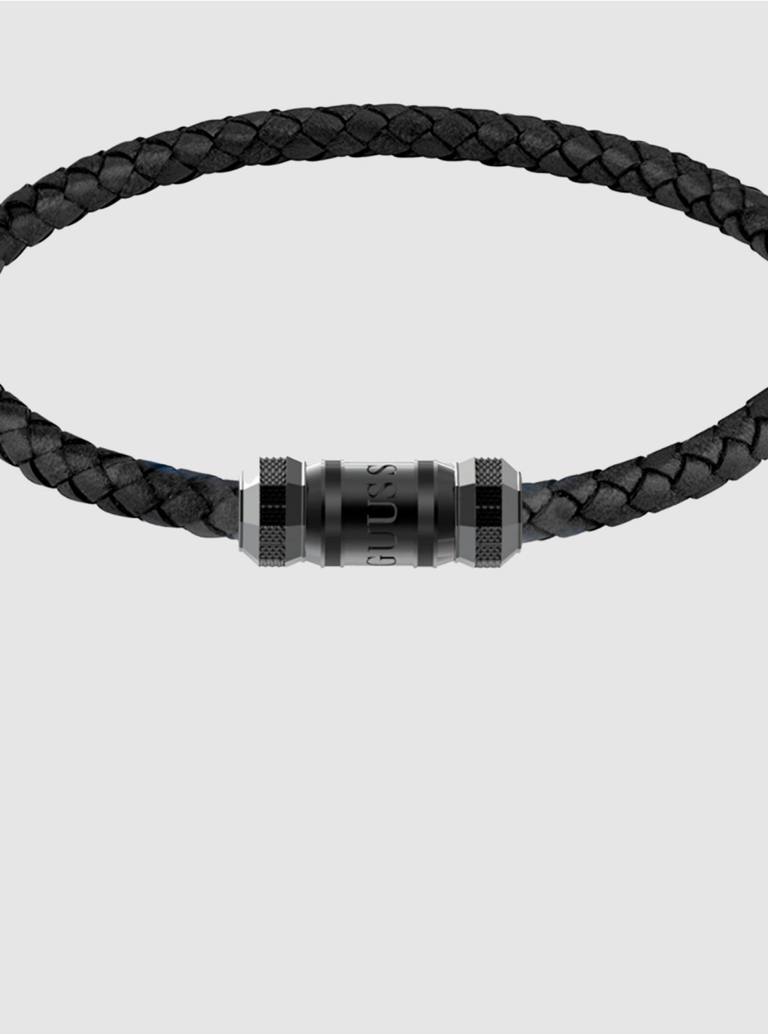 GUESS Accessories Black Exagon Faux-Leather Bracelet JUMB05094JWBK Detail view