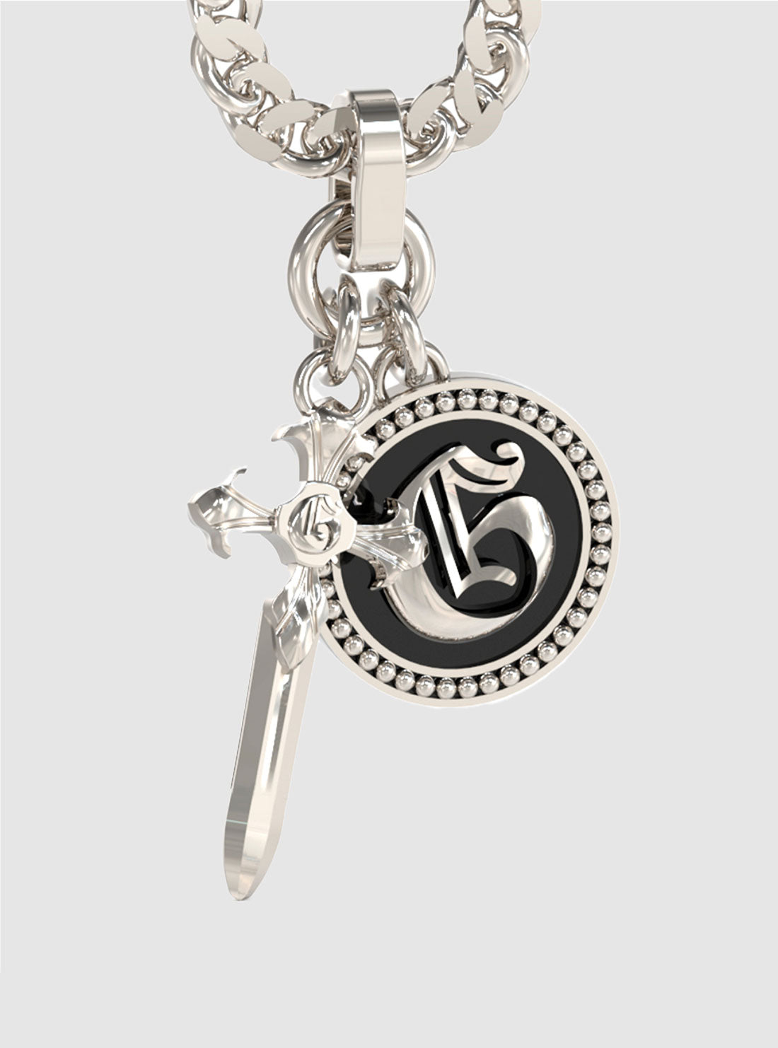 GUESS Mens Silver 2 Pendant Necklace JUMN04023JWST Detail View