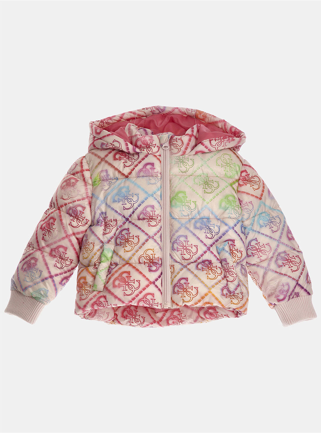 GUESS Pink Multi Hooded Padded Jacket (2-7) front view