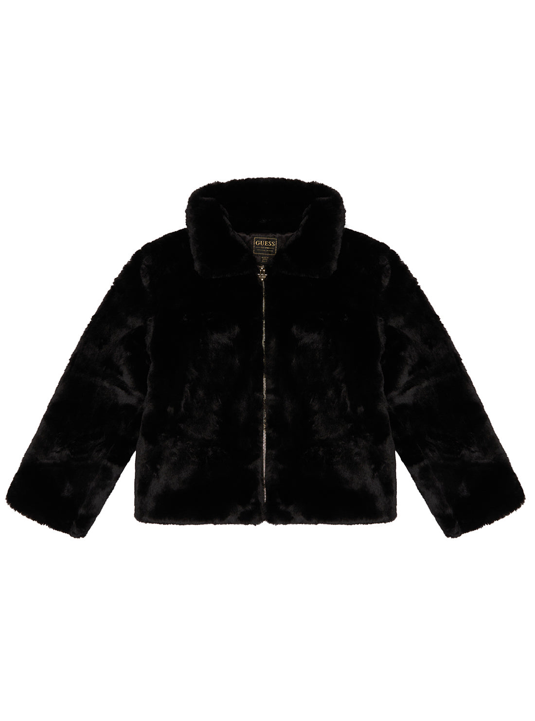 GUESS Black Faux Fur Long Sleeves Jacket (2-7) front view