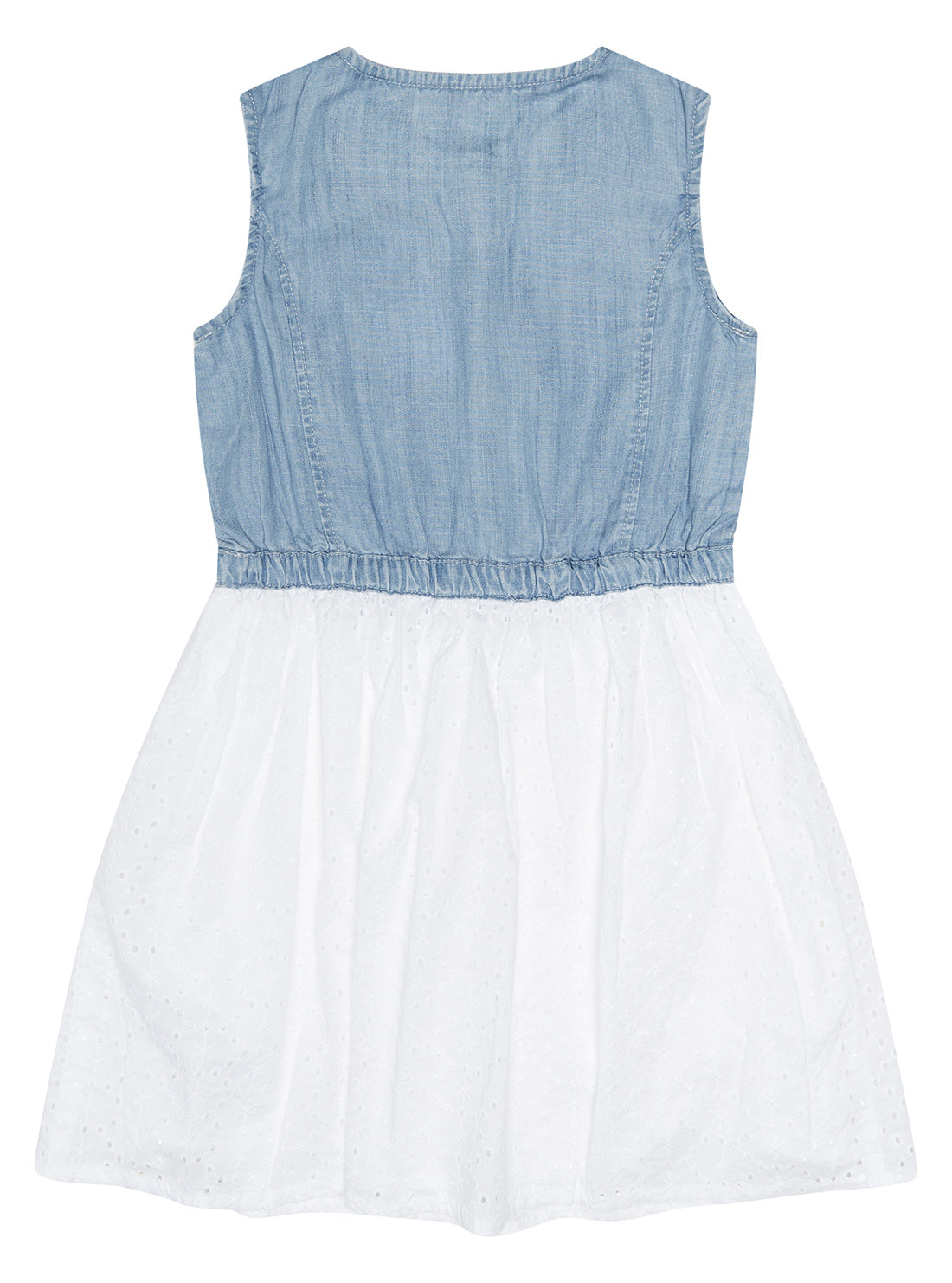 Girl's Blue Denim and White Sleeveless Dress (2-7) | GUESS Kids | back view