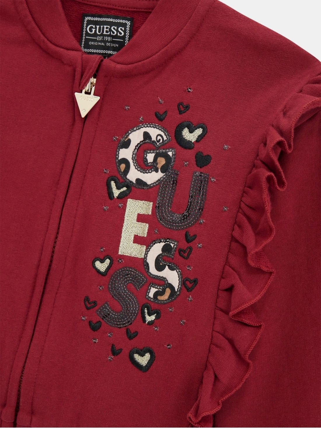 GUESS Kids Red Ruffle Logo Zip Sweatshirt K5BQ02KAX74 Back View