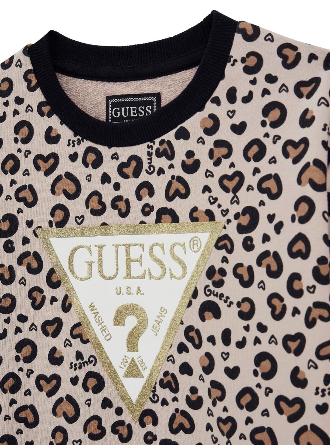 GUESS Kids Beige Combo Leopard Logo Sweatshirt K5BQ03KAD74 Detail View