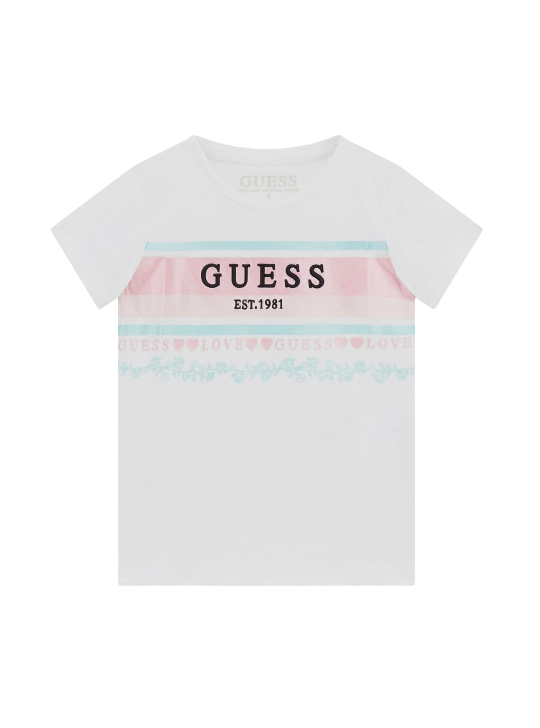 GUESS Kids White Script T-Shirt (2-7) K5YI04K6YW4 Front View