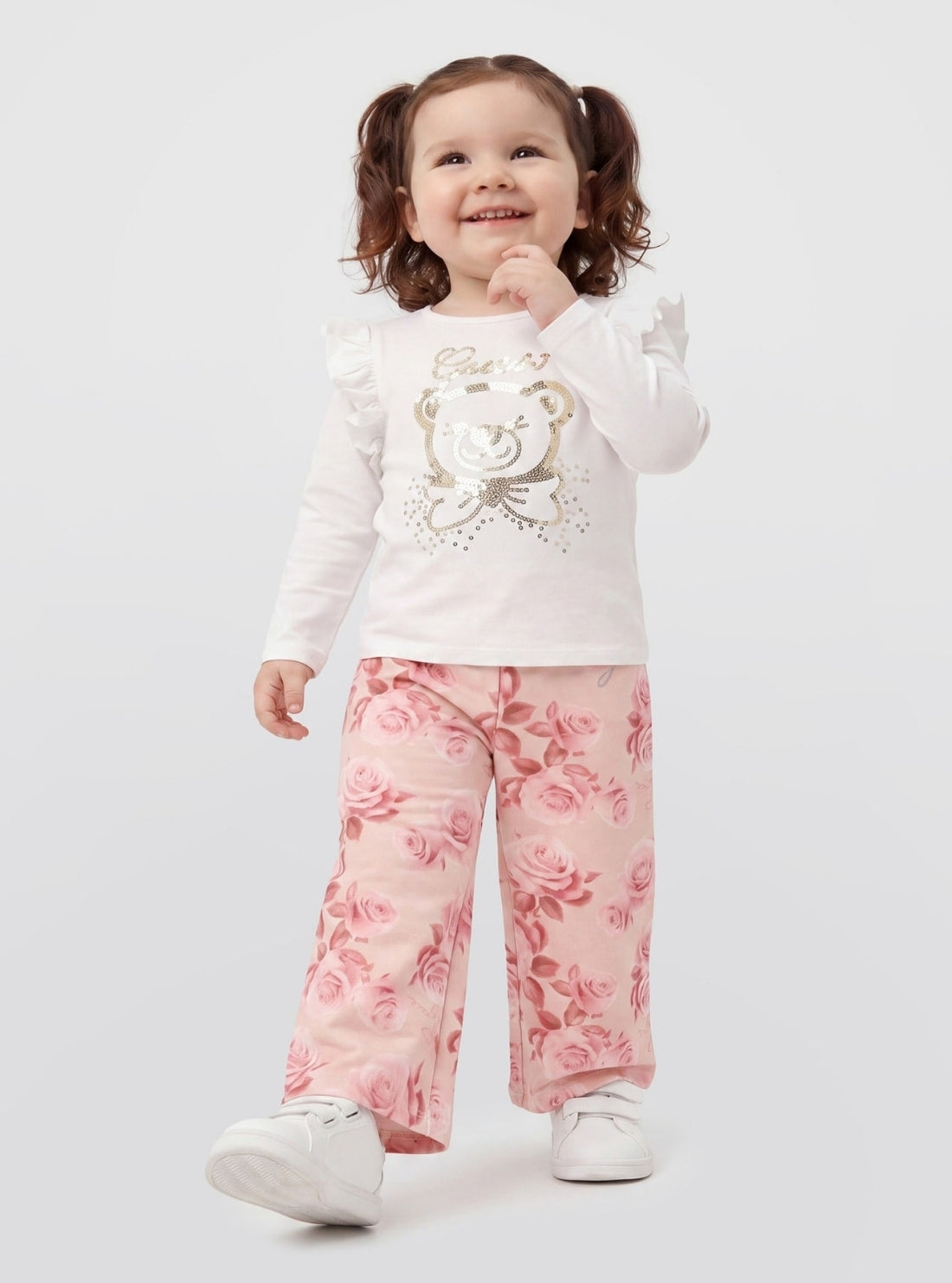 GUESS Kids White Long Sleeve Bear T-Shirt (2-7) K6BI05K5802 Model view1