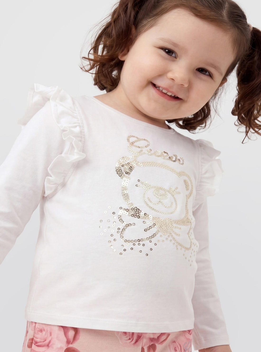 GUESS Kids White Long Sleeve Bear T-Shirt (2-7) K6BI05K5802 Model view2