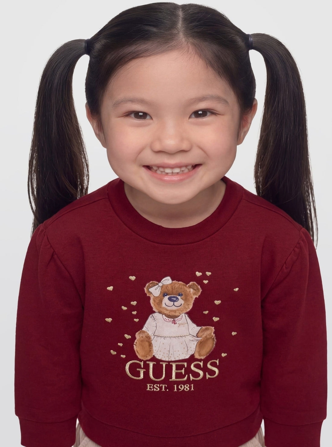 GUESS Kids Red Teddy Logo Sweatshirt (2-7) K6BQ02K5894 Model View1