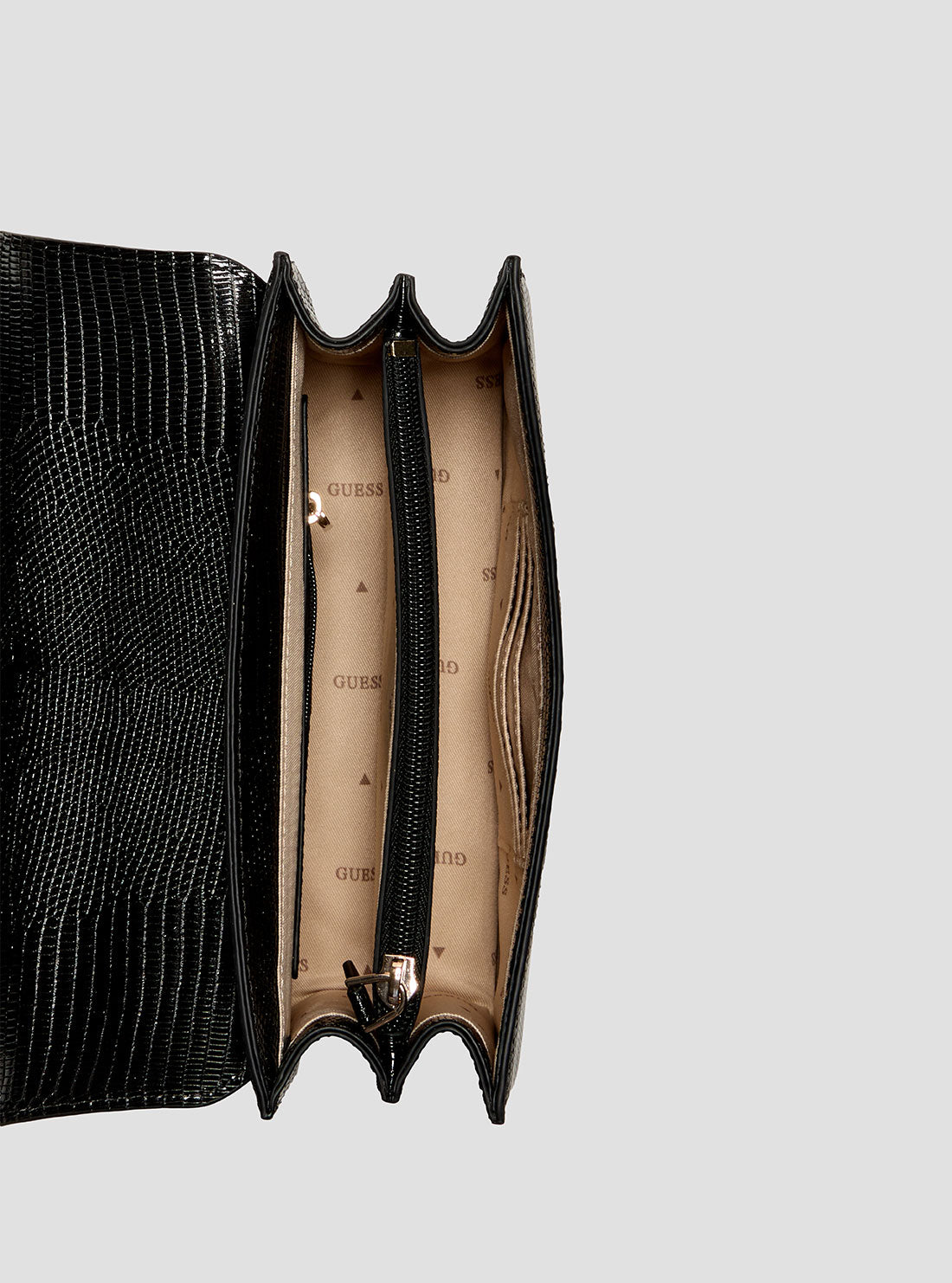 GUESS Womens Black Salinge Flap Crossbody Bag KG962420 Inside View