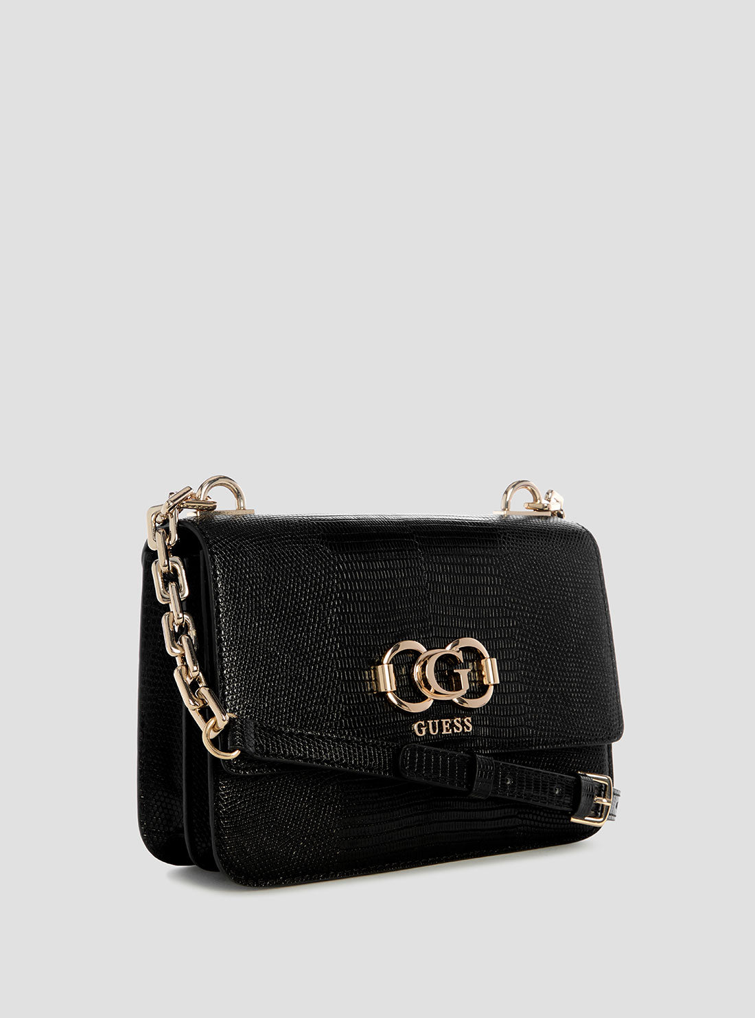 GUESS Womens Black Salinge Flap Crossbody Bag KG962420 Front Side View