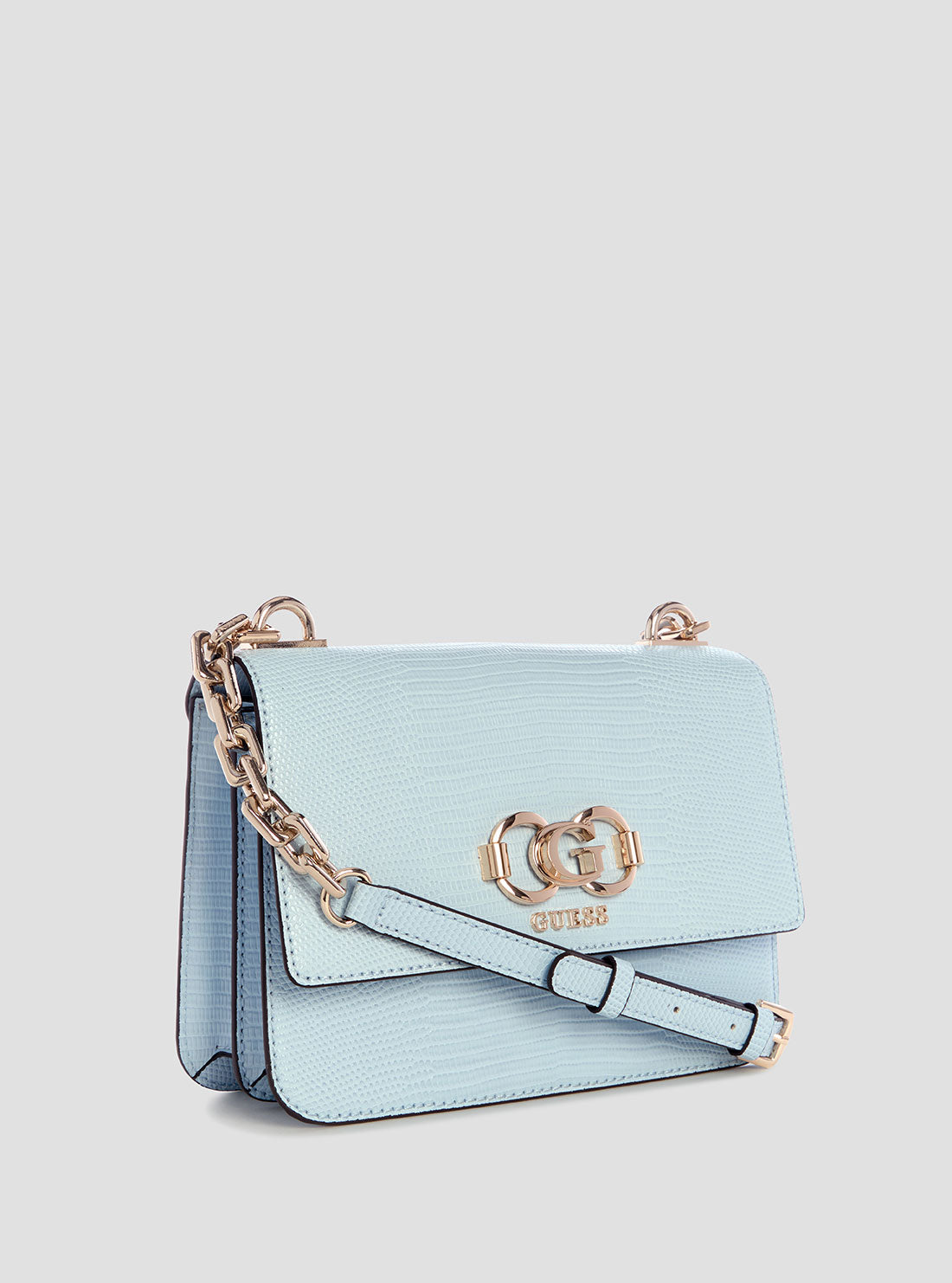 GUESS Womens Blue Salinge Flap Crossbody Bag KG962420 Front Side View