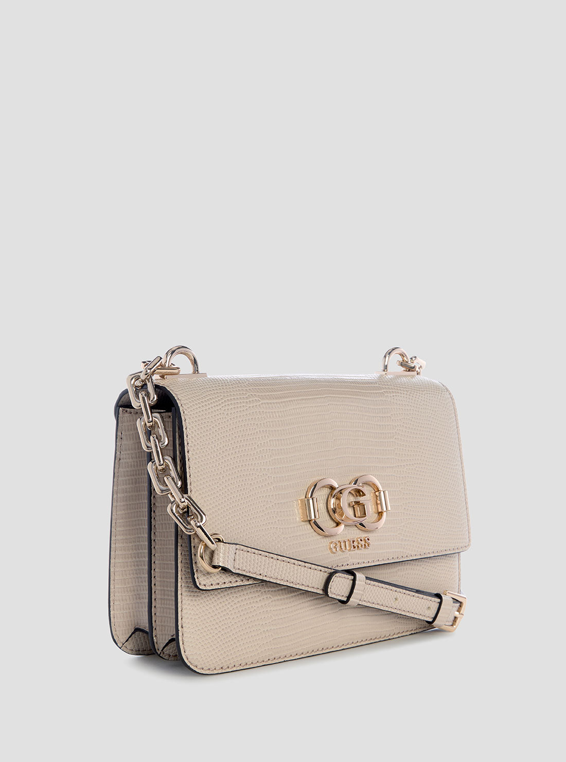 GUESS Womens Beige Salinge Flap Crossbody Bag KG962420 Front Side View