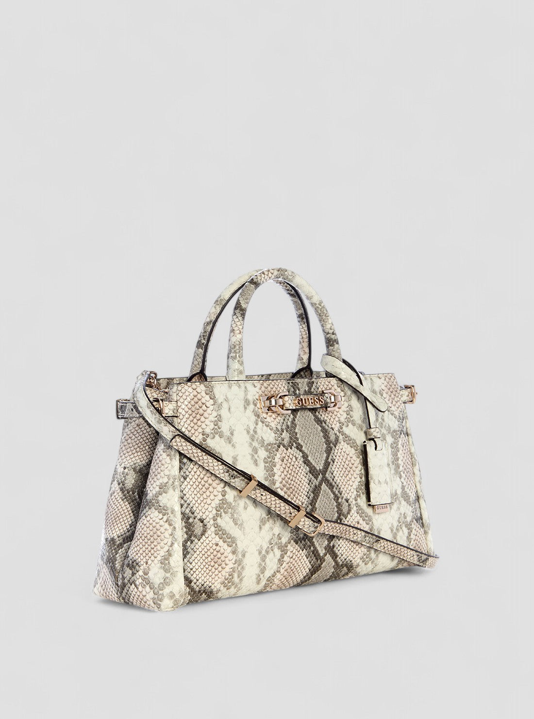GUESS Womens Snake Print Lefia Luxury Satchel Bag KG964406 Front Side View