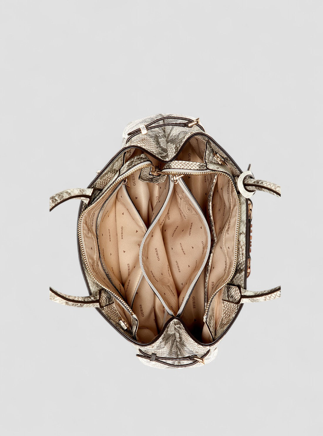 GUESS Womens Snake Print Lefia Luxury Satchel Bag KG964406 Inside View