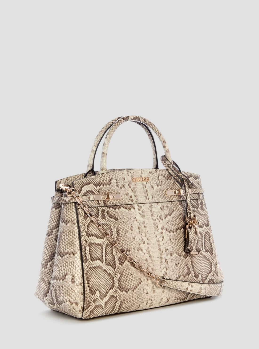 GUESS Womens Snake Skin Print Melinda Compartment Satchel Bag KG993306 Side View
