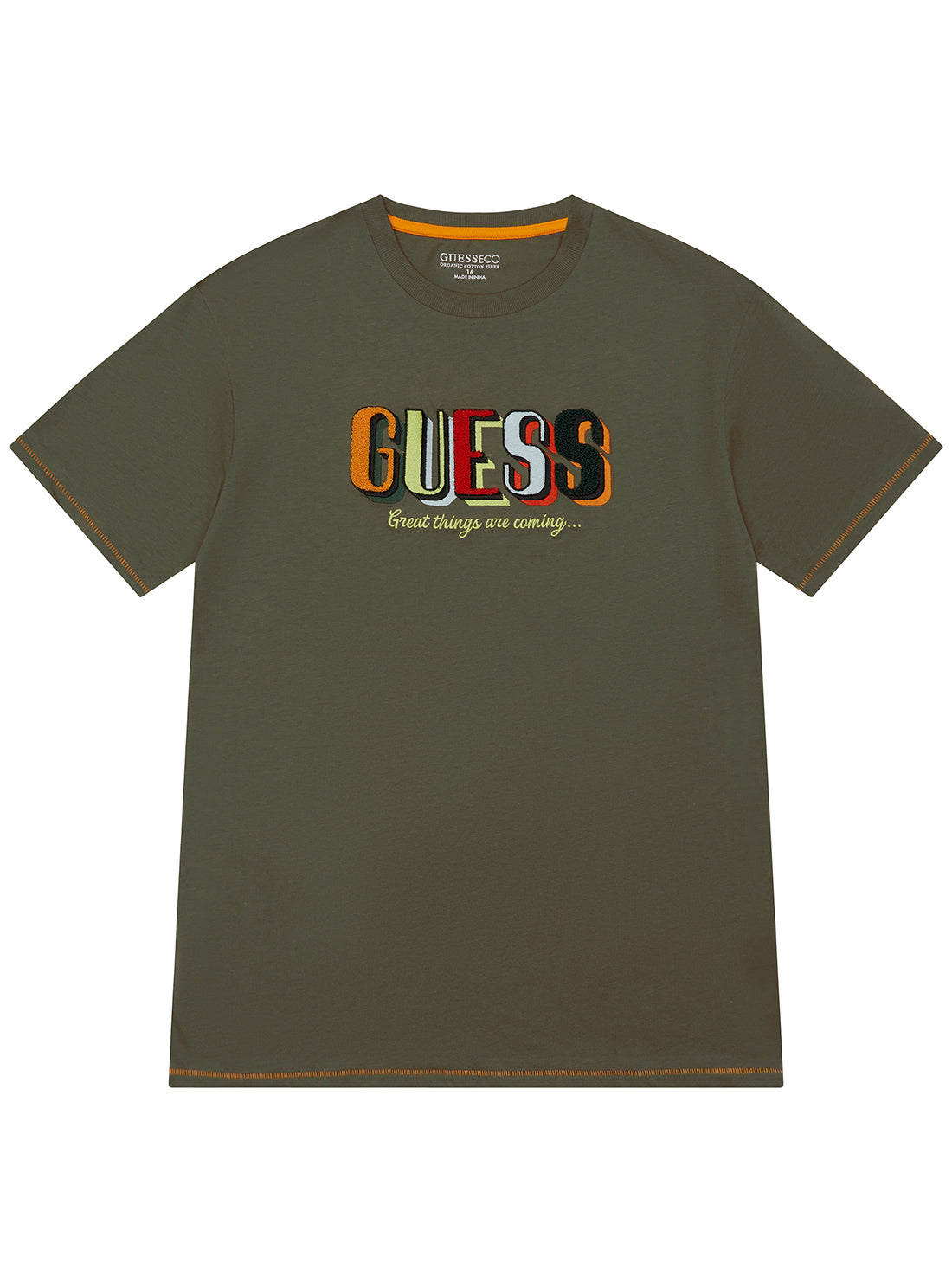 Dark Green Great Things Logo T-Shirt (7-16) | GUESS Kids | front view