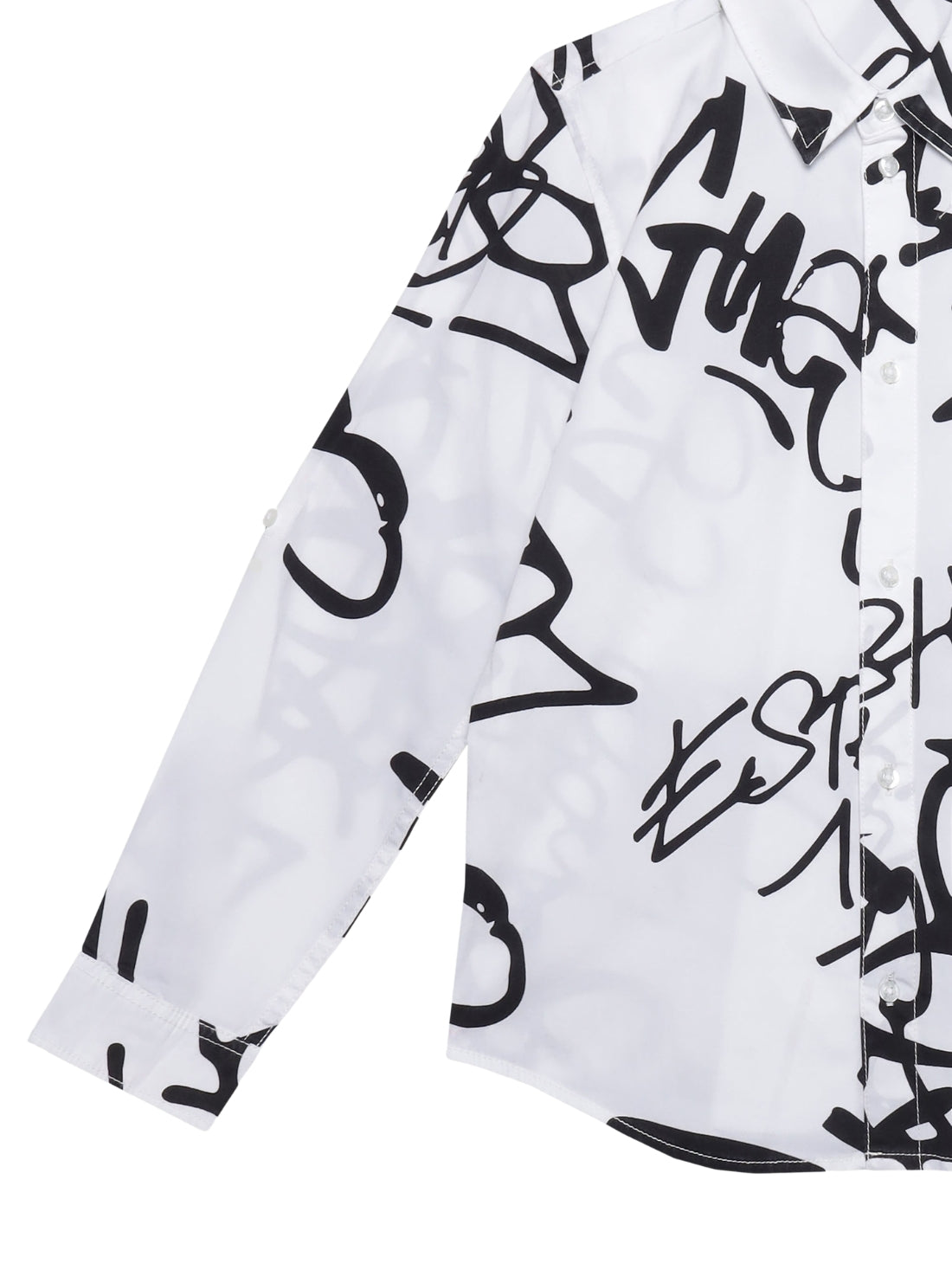 White Graffiti Print Long Sleeve Shirt (7-16) Detail View