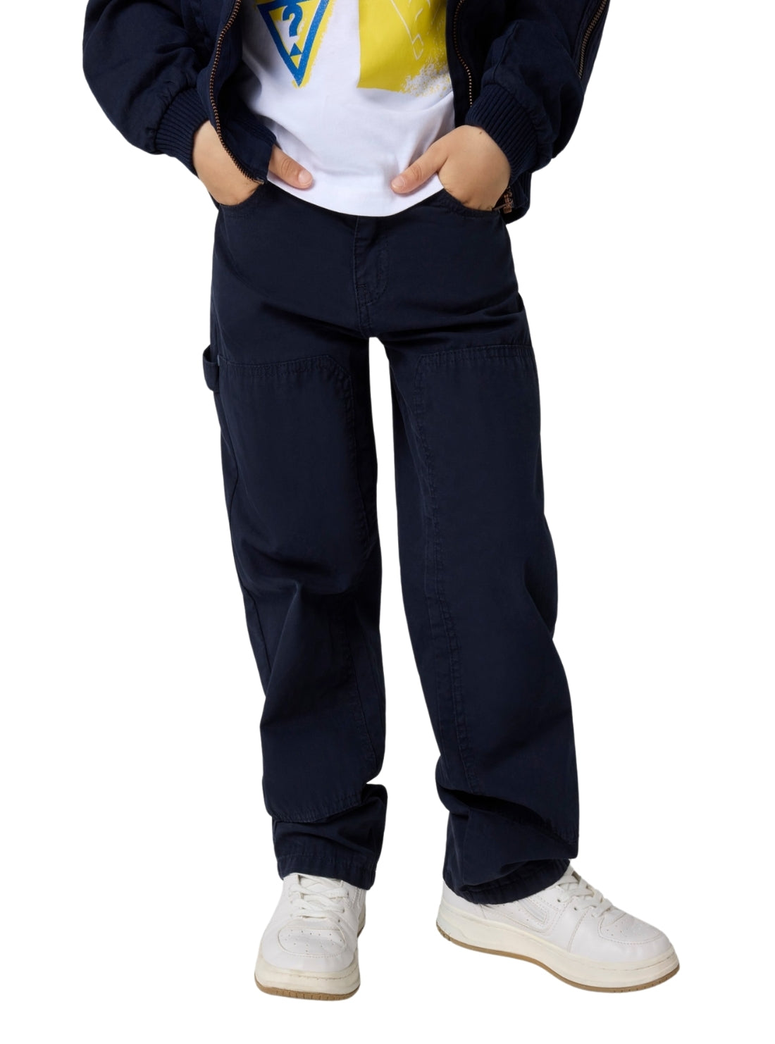 GUESS Kids Blue Rigid Oversize Carpenter Pants (7-16) Front View_2
