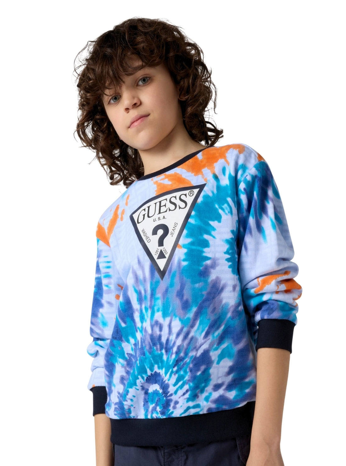 GUESS Kids Blue Tie Dye Junior Active Sweatshirt (7-16) Front View_2