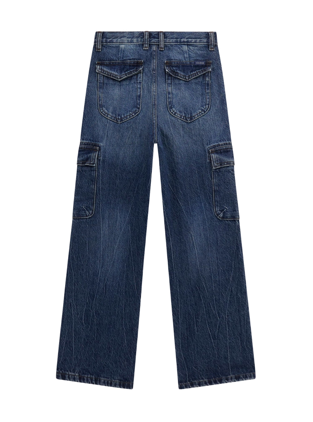 GUESS Kids Blue Rigid Denim Oversize Fit Cargo Pants (7-16) L5YA06D5D70 Back View