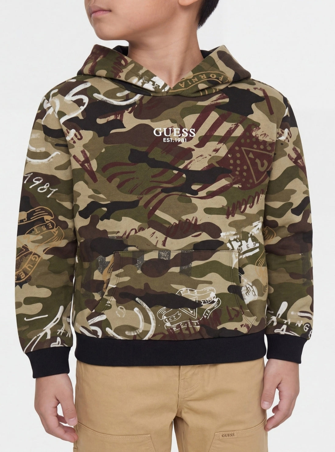 GUESS Kids Camo Vintage Graffiti Hoodie (7-16) L6BQ03K5918 Detail View