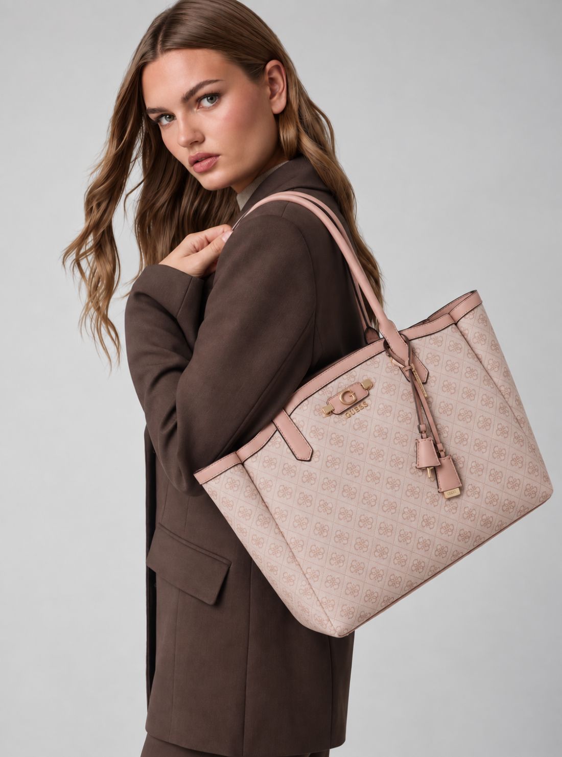 GUESS Womens Orchid Logo Lindsey Tote Bag LB9749024 Model View