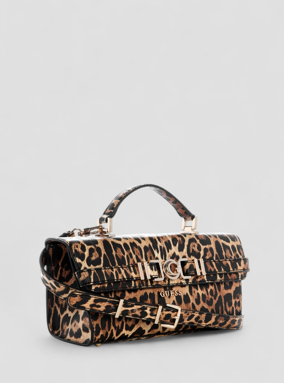 GUESS Womens Multi Leopard Print Cirene Top Handle Flap Bag LG966820 Front Side View