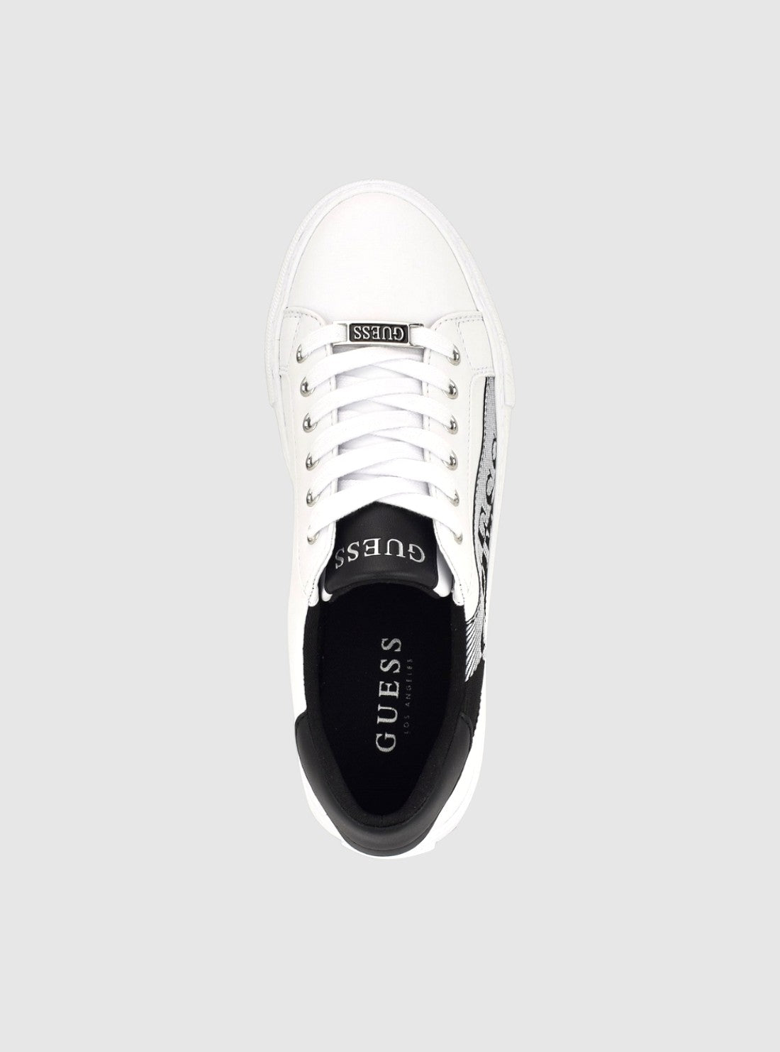 GUESS Womens White Black Lovela Sneakers LOVELA Front View