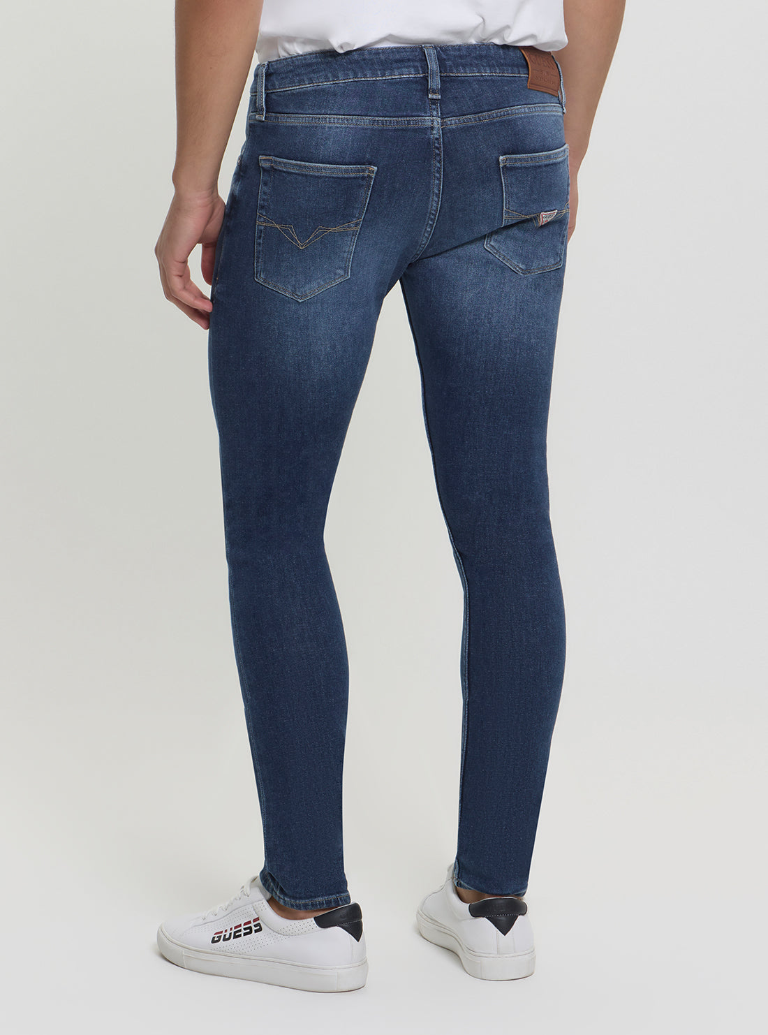 GUESS Mens Low-Rise Skinny Fit Chris Denim Jeans in Medium Wash M2YA27D4Q42 Back View