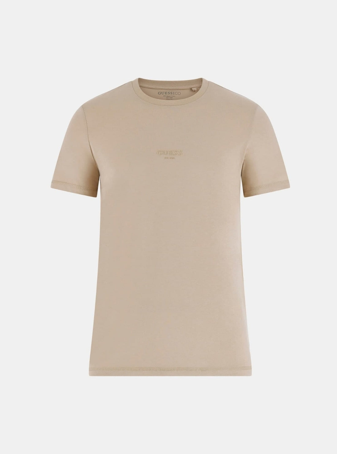 GUESS Mens Eco Beige Logo Aidy T-Shirt M2YI72I3Z14 Flatlay