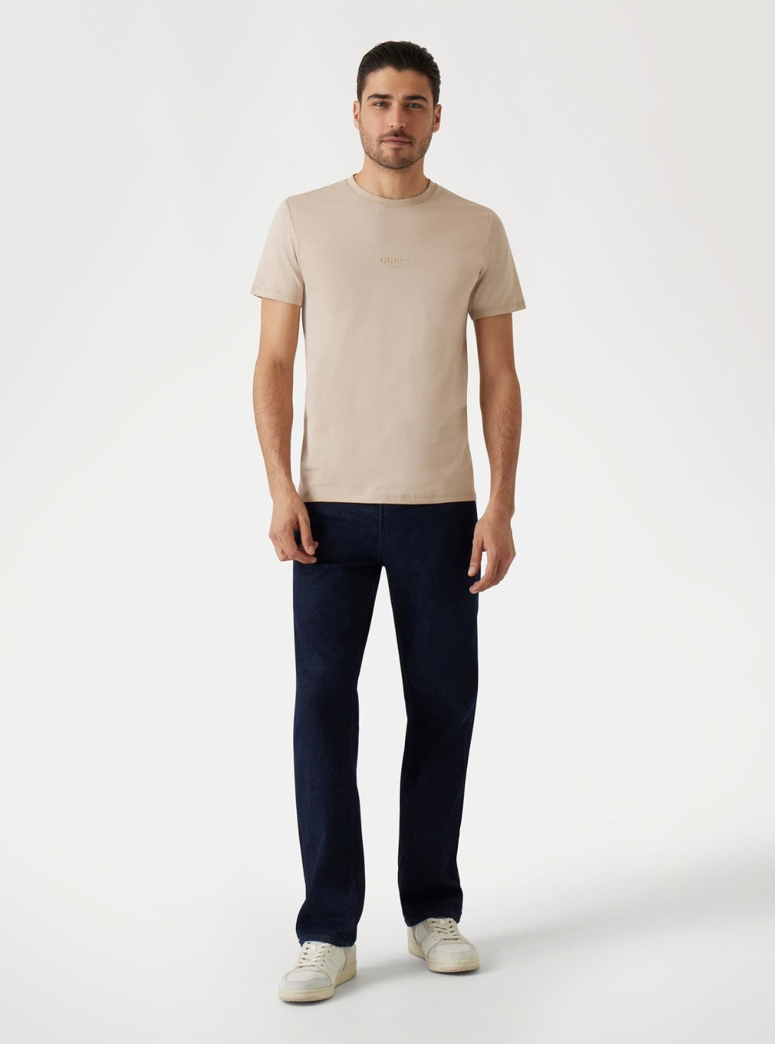 GUESS Mens Eco Beige Logo Aidy T-Shirt M2YI72I3Z14 Full View