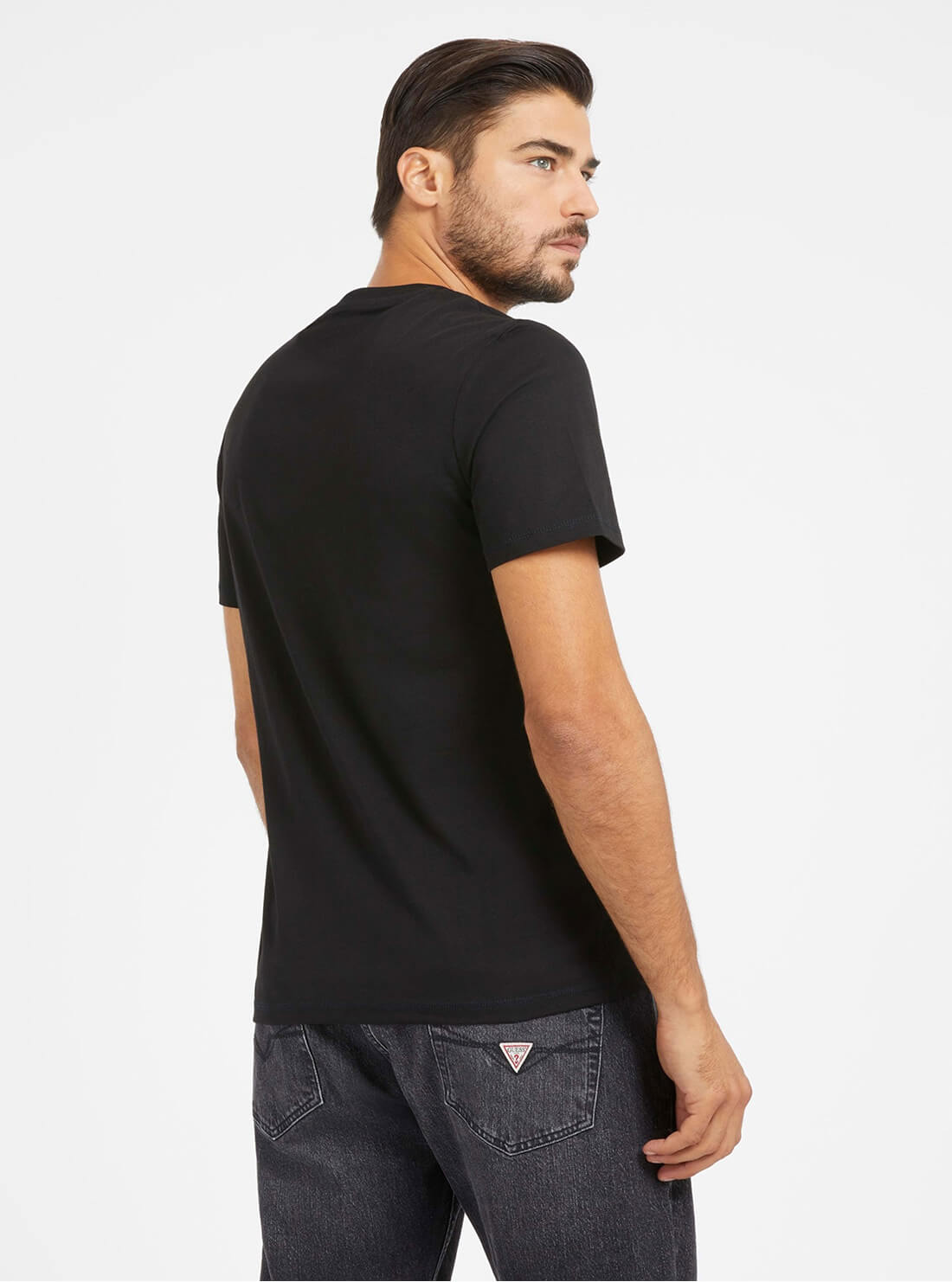 Black Logo Aidy T-Shirt | GUESS Men's Apparel | back view
